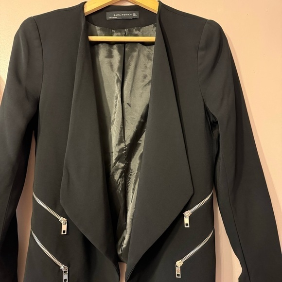 Zara Black Zipper Blazer Women Size L - Picture 6 of 11